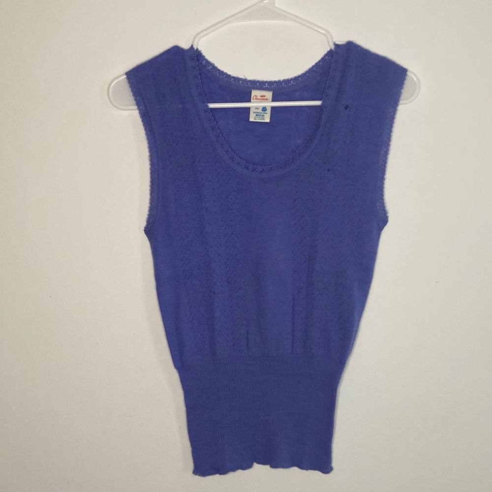 Vintage 100% Wool Knit Lace Trim Purple Sweater Vest Medium/Large